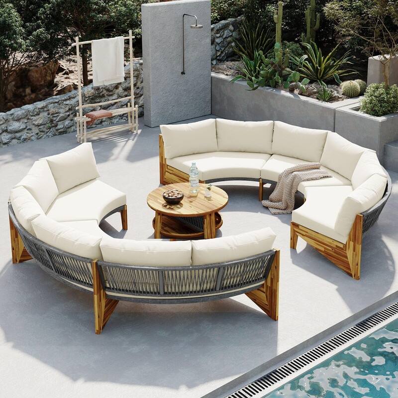 6-Person Outdoor Seating Group with Cushions and Coffee Table for Patios and Gathering Spaces