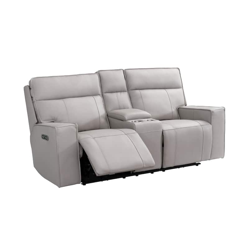 Abbyson Layton Top Grain Leather Dual Power Reclining Loveseat - Grey