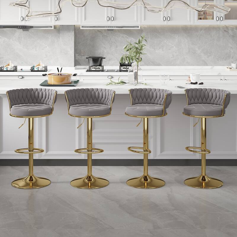 VECELO Set of 4 Bar Stools Adjustable Swivel with Metal Frame Modern Bar Stools with Back for Dining Room