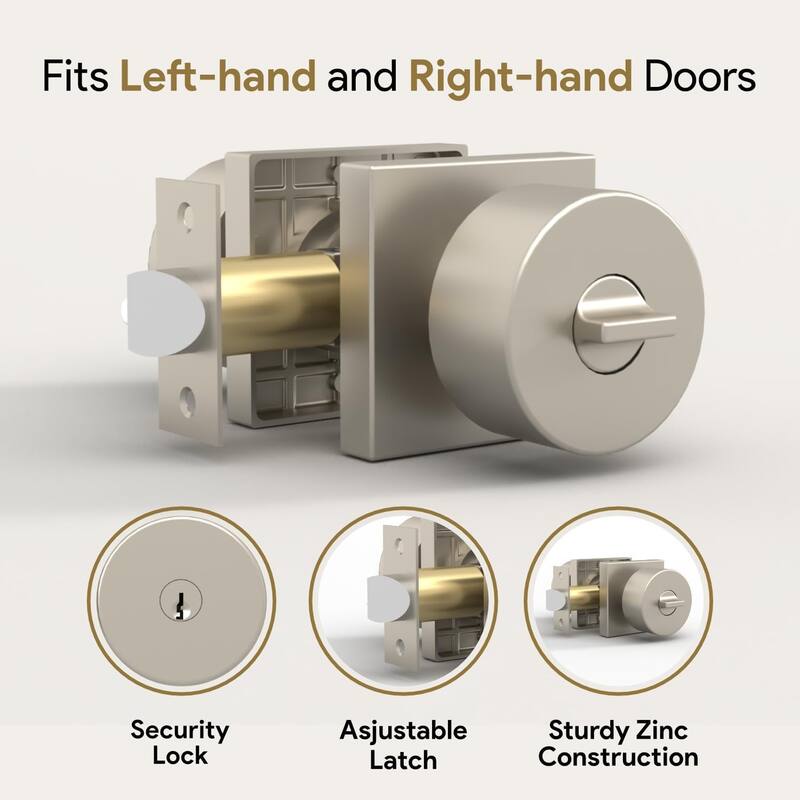 Mega Handles SUANA Square Entrance Round Knob I Knob Door Lock Handle I Fits All Standard Door Sizes I Reversible Handing