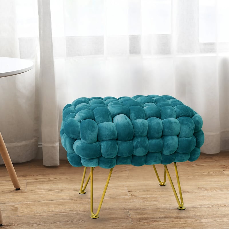 Velvet Pouf Stool 27"x20"x20" - Storm Blue