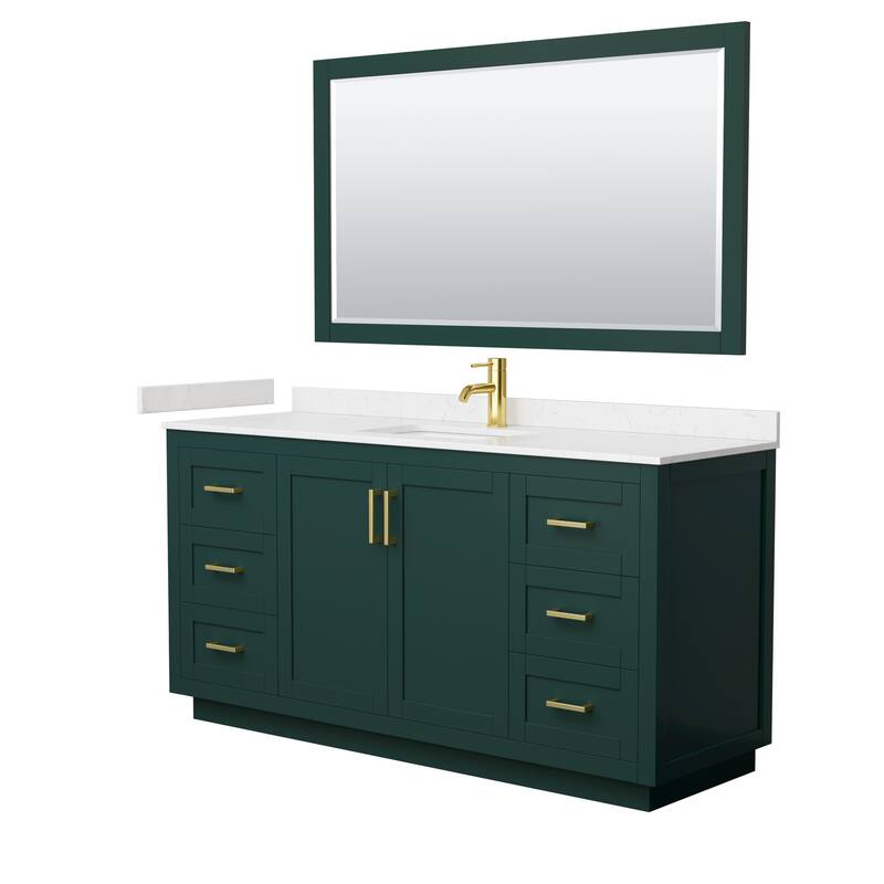 Miranda Bathroom Vanity Set, Cultured Marble Top, 58-Inch Mirror - 66-Inch Single - Green, Gold Trim, Carrara Cultured Marble Top