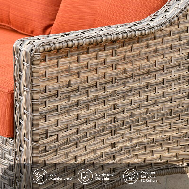 OVIOS 7 Pieces Outdoor Wicker Curved Swivel Chair Set With Fire Table