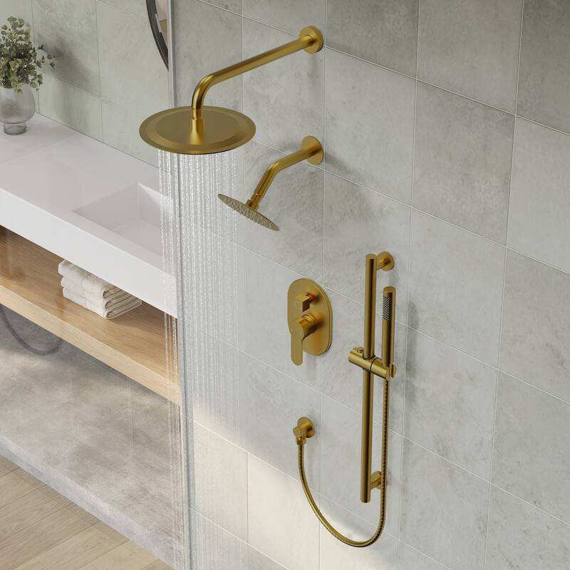 Shower System Dual Shower Heads 10 & 6 in Rainfall High Pressure Shower Faucet Set with Slide Bar Handheld Spray