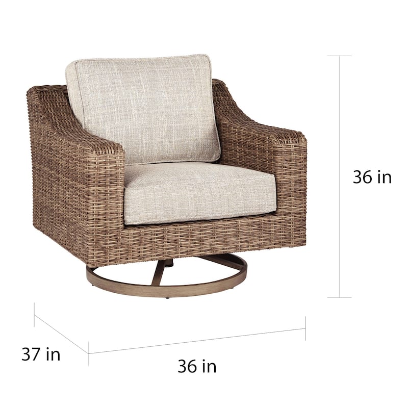 Signature Design by Ashley Beachcroft Hand-woven Wicker-look Swivel Chair - 35.38" W x 38.13" D x 34" H