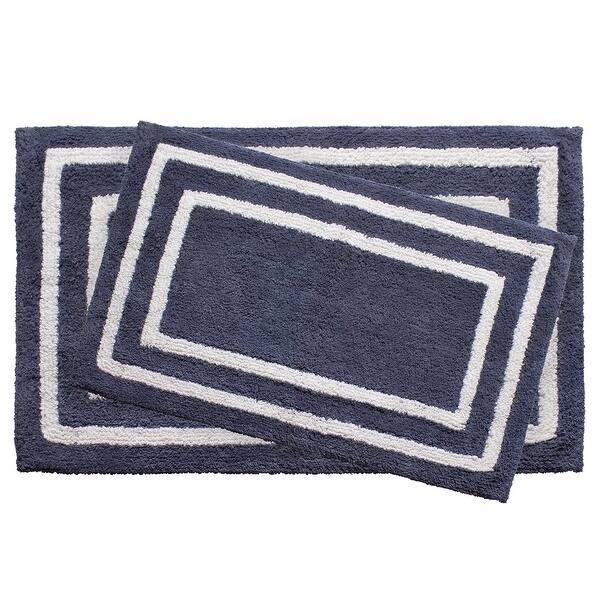 Shop Jean Pierre Double Border Reversible Cotton 2pc Bath Mat Set Overstock 14627986 Blue Multi Size Set