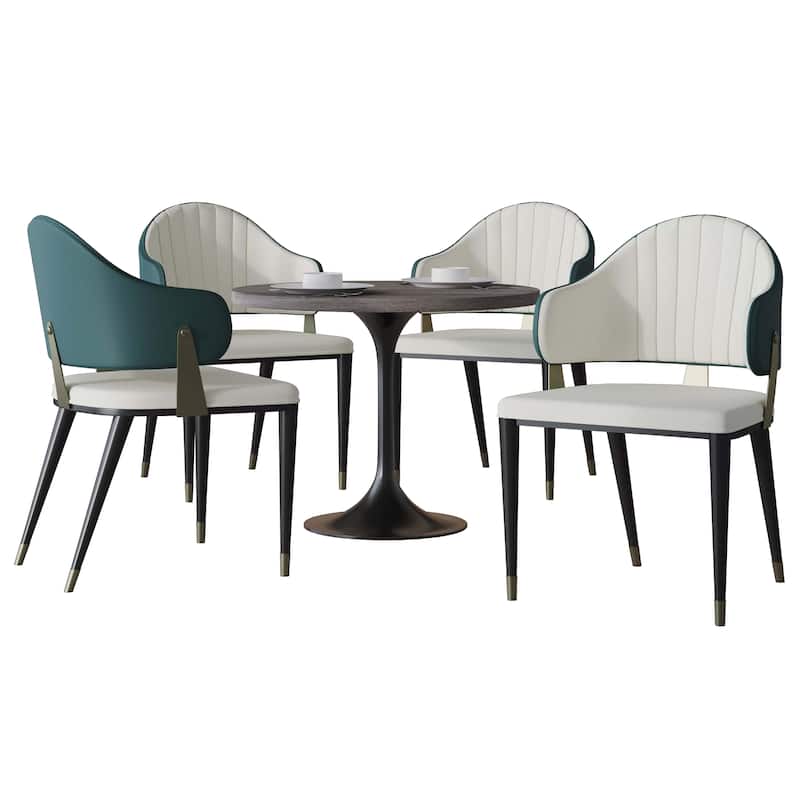 5-Piece Dining Set 36-Inch Square Resin Top Dining Table and 4 Leather Arm Chairs
