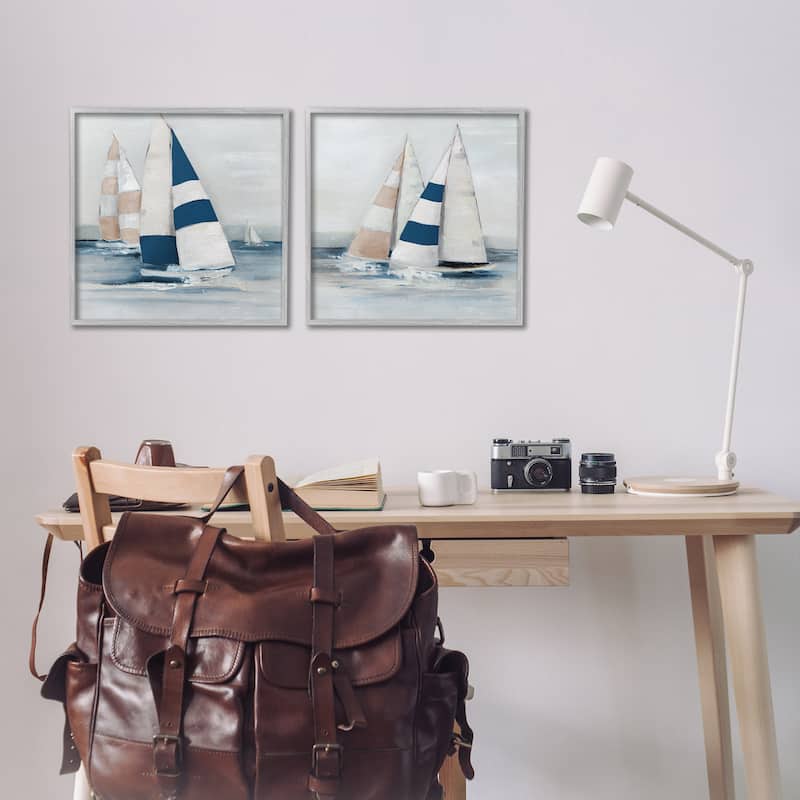 Stupell Sailboat Fleet Voyage Framed Giclee Art Design By Sally Swatland (Set of 2)