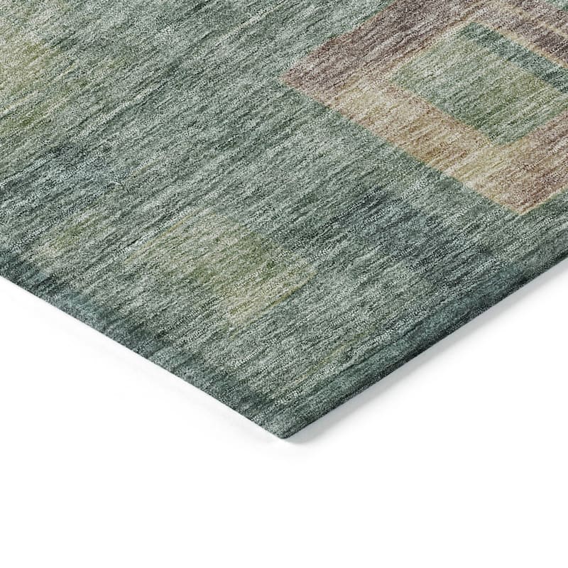 Machine Washable Indoor/ Outdoor Contemporary Blocks Chantille Rug