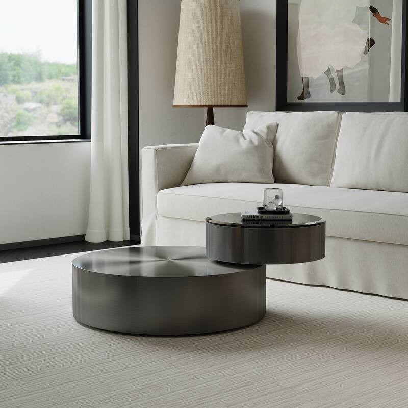 Luxury Round Coffee Table with 2 Tier Rotatable Top Circle Coffee Table with 360° Swivel Top for Living Room Apartment