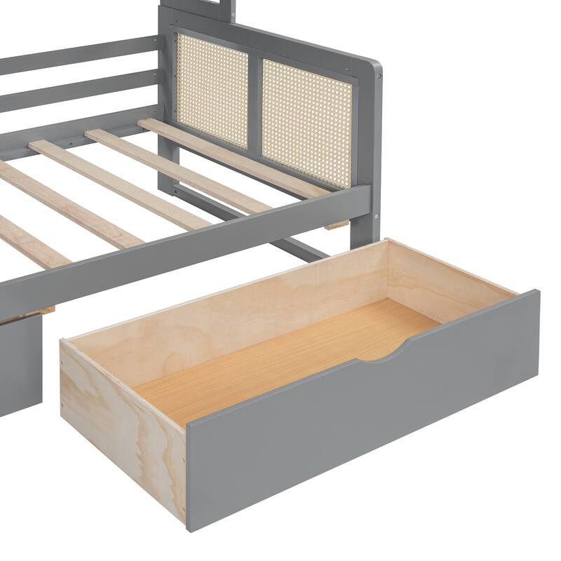 Twin Size Wooden Daybed with 2 Drawers and Built-in Cabinet, Modern Design and Flexible Storage, Sofa Bed Frame for Bedroom