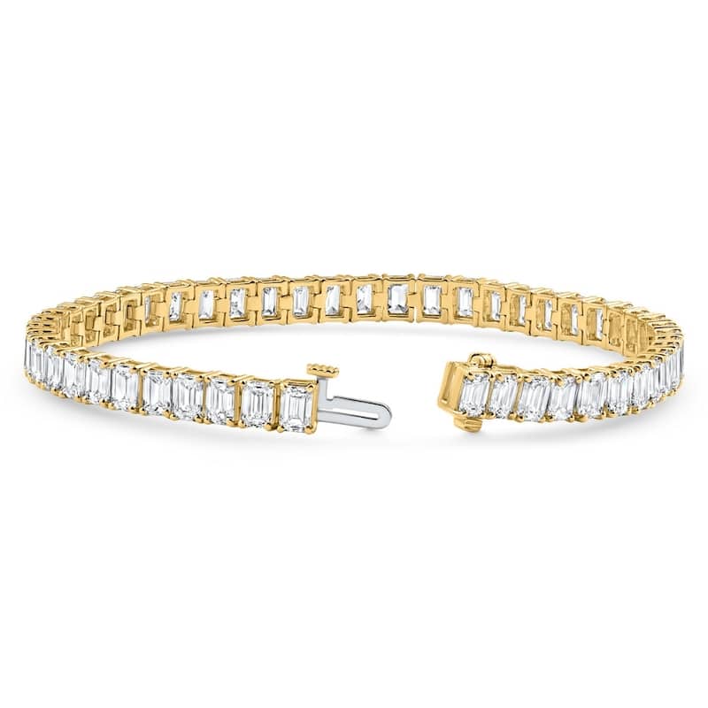Bliss Diamond 15Ct Emerald Cut Diamond Tennis Bracelet 7" Yellow Gold Lab Grown