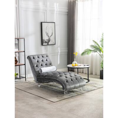 Velvet Chaise Lounge Indoor Chair, Leisure Long Lounger Concubine Sofa with Acrylic Feet
