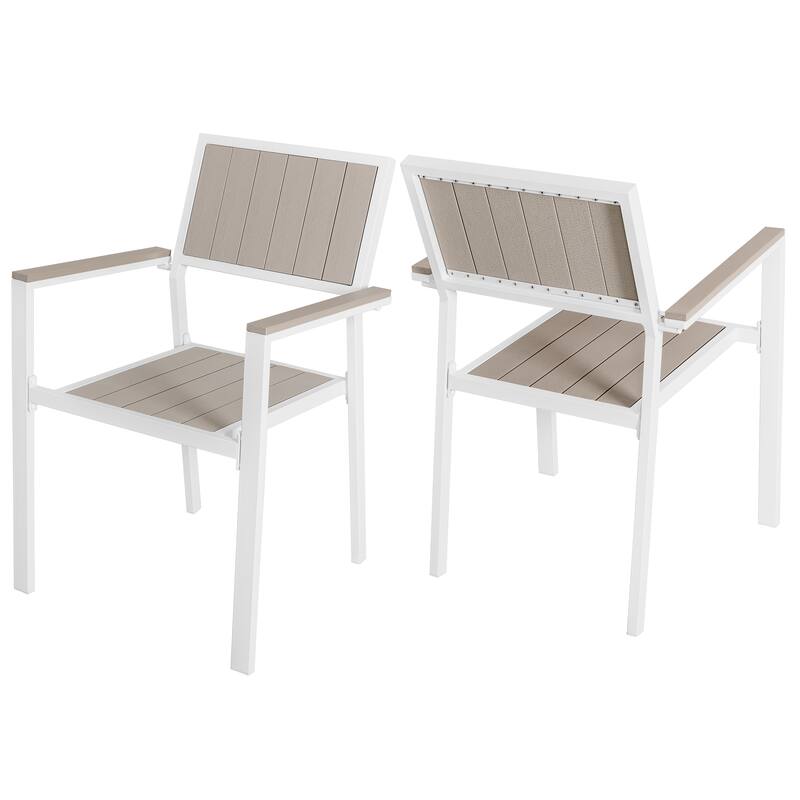 Patio 2-Piece Dining Chairs, Outdoor Faux Wood Chairs Stackable Design