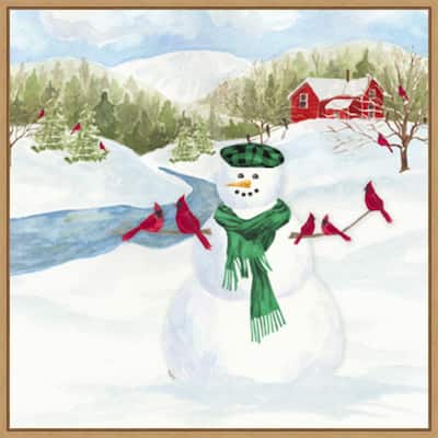 Snowman Christmas II by Tara Reed Canvas Art Framed - 22 x 22 in