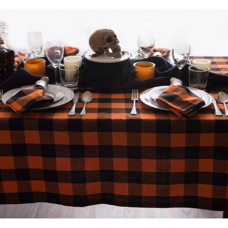 Buffalo Check Halloween Cotton Tablecloth - 84" - Orange and Black