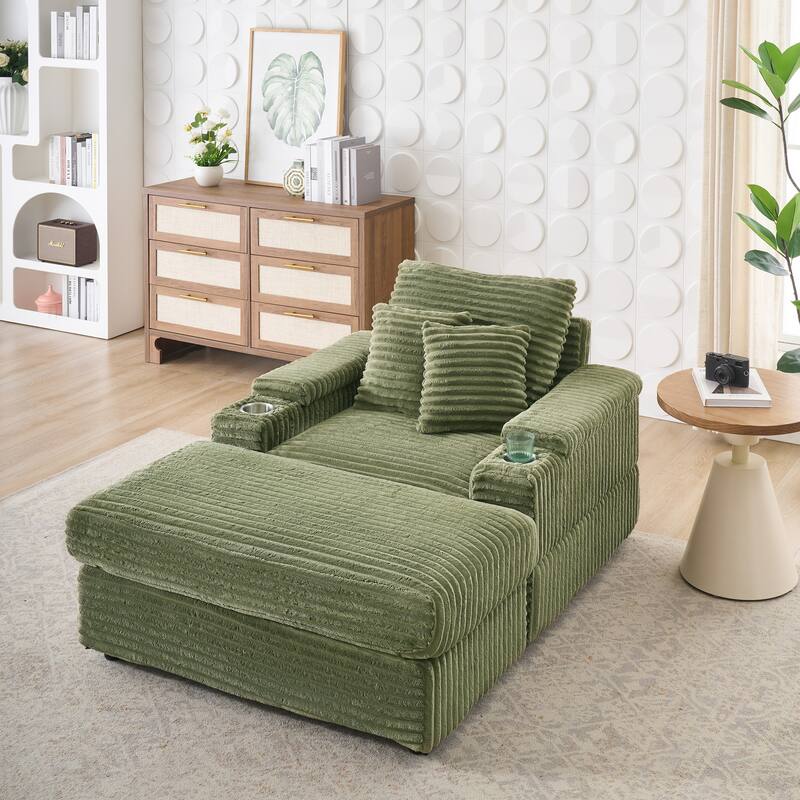 57 Inch Corduroy Single Sofa with Ottoman Sleeper Sofa Lounge Sofa