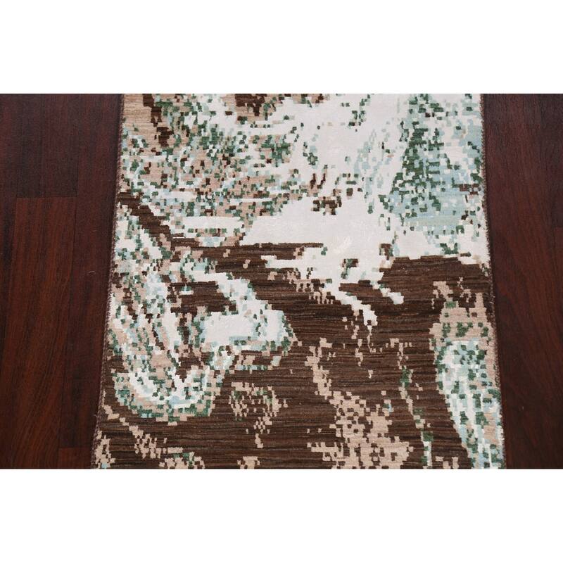 Wool/ Silk Abstract Artistic Modern Oriental Runner Rug Hand-knotted - 2'6" x 10'1"