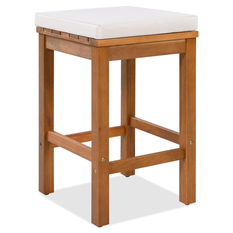 Roomfitters 5 Piece Outdoor Bar Set with High Top Dining Table and 4 Cushioned Backless Stools, Patio Furniture, Beige+Natural