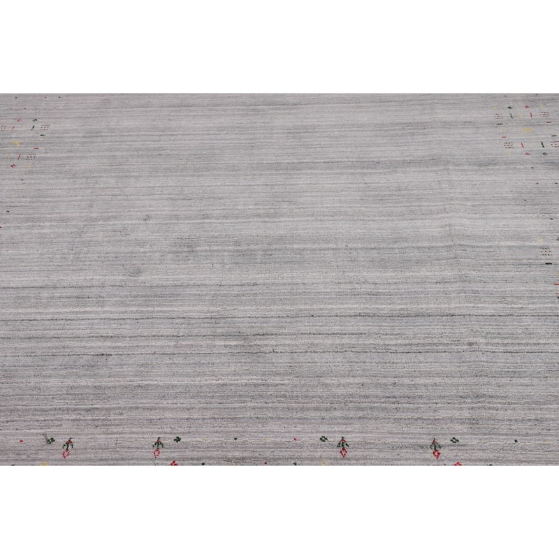 Striped Gabbeh Oriental Square Rug Hand-Knotted Wool Carpet - 8'1" x 7'11"