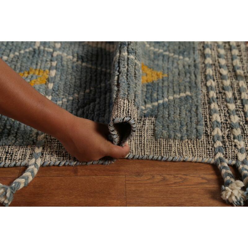 Grey Blue Moroccan Palace Size Area Rug Hand-Knotted Wool Carpet - 11'10"x 16'5"