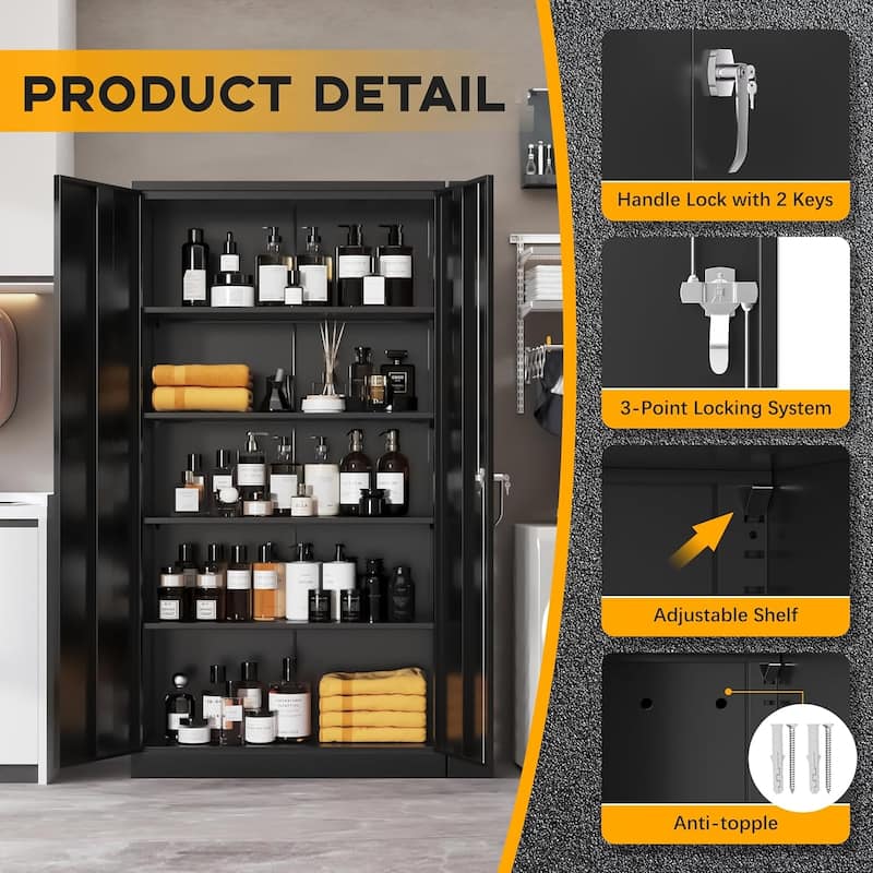 71'' H Metal Garage Storage Cabinet with Locking Doors and Adjustable Shelves