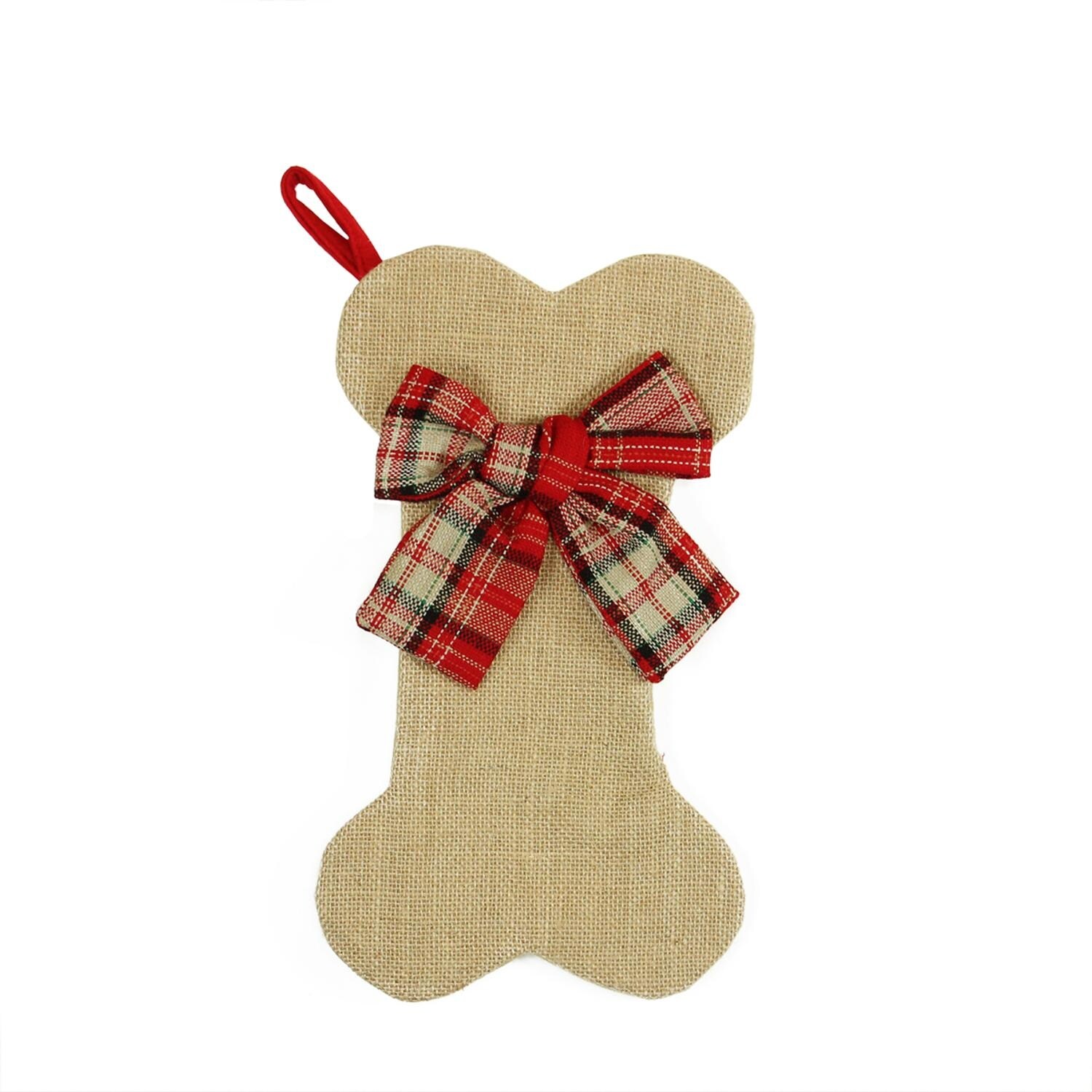 Shop 14 Brown Burlap Dog Bone Christmas Stocking With Red Plaid