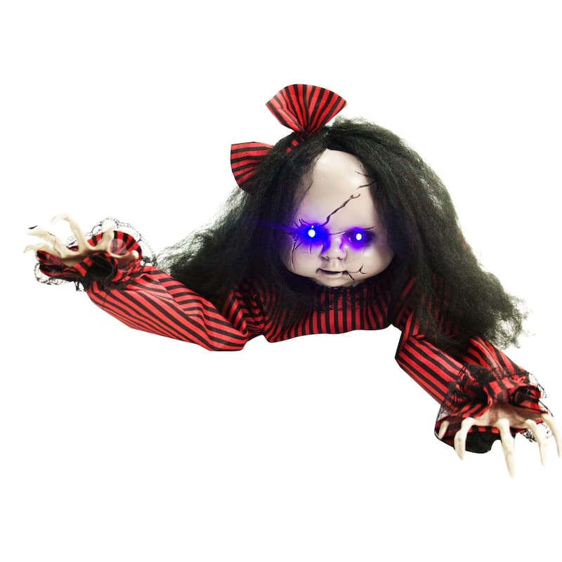 Haunted Hill Farm 44 In. Animatronic Doll, Indoor/Outdoor Halloween Decoration, Light-up Blue Eyes, Crawling, Battery