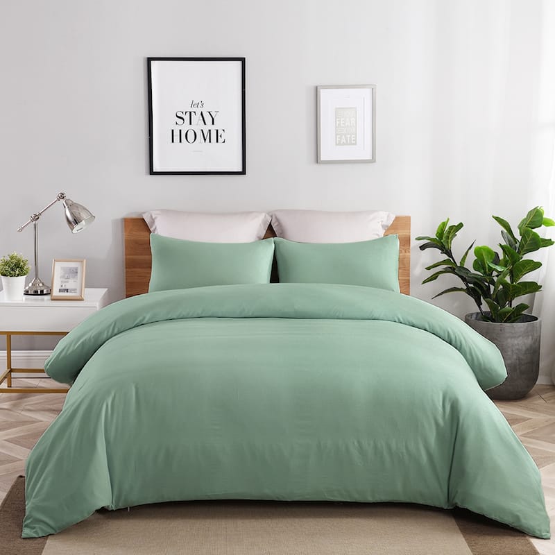 Solid Color Ultra Soft 3-piece Duvet Cover Set - Green - King