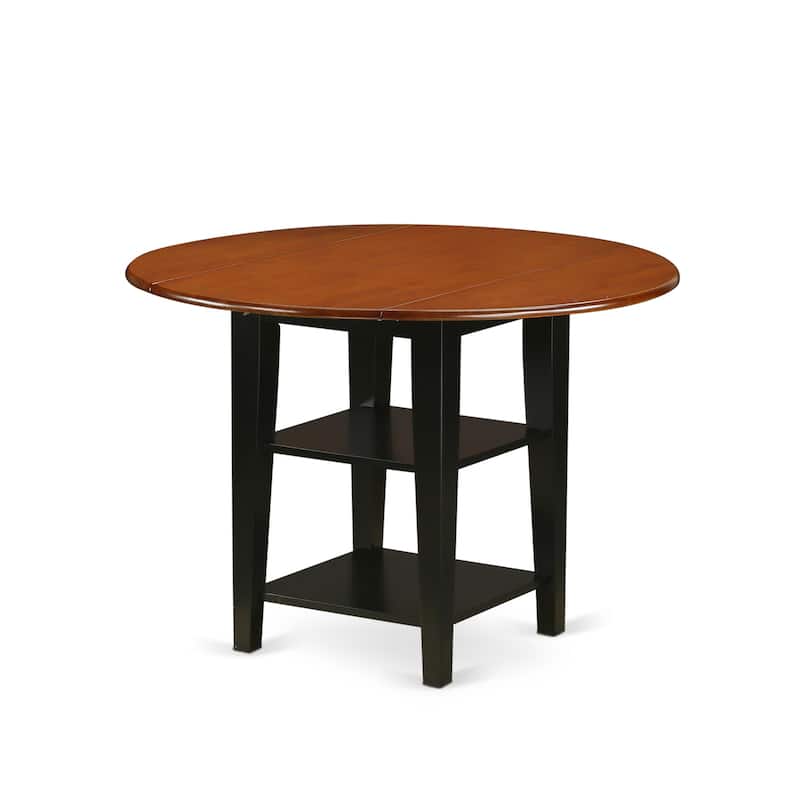 HomeStock 5-Pc Black and Cherry Finish Solid Wood Top - Round Dining Room Set - Seats-4