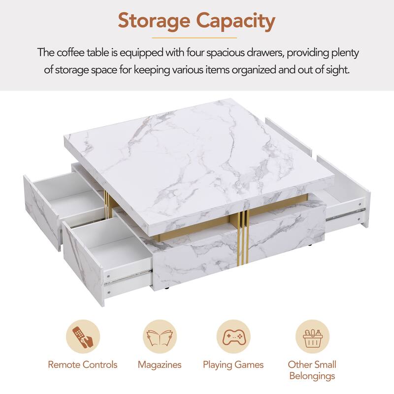 Modern Square Storage Coffee Table With 4 Drawers