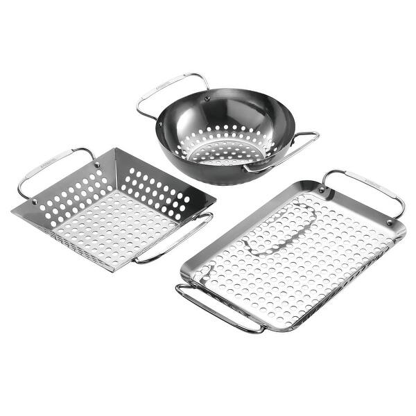 slide 2 of 5, Permasteel Stainless Steel 3-piece Grilling Basket Set Silver