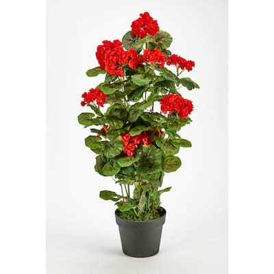 31" Faux Geranium in 7" Pot w/ Moss, Red - 31