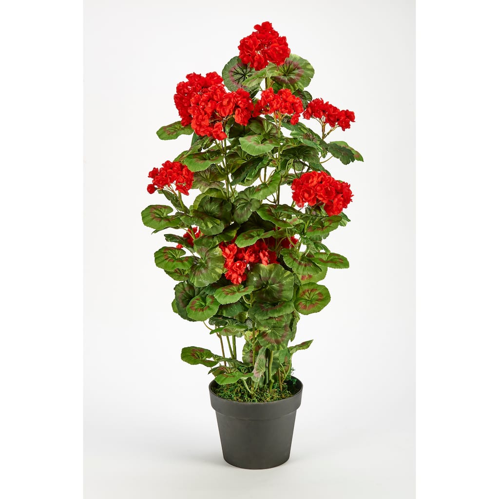 31" Faux Geranium in 7" Pot w/ Moss, Red - 31