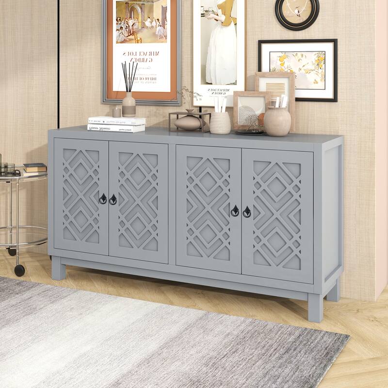 Large Storage Space Sideboard, 4 Door Buffet Cabinet with Pull Ring Handles