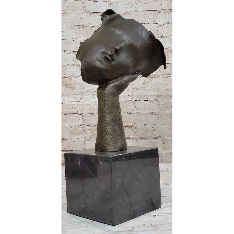 Disembodied Head Resting On Hand Bronze Statue Sculpture Surrealism Abstract Modern Art Dali