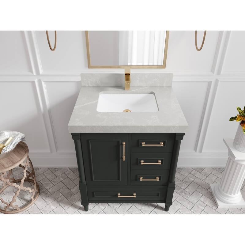 Willow Collections 30 in. W x 22 in. D Aberdeen Single Sink Bathroom Vanity with Countertop - 2" Pearl Gray - Black Top