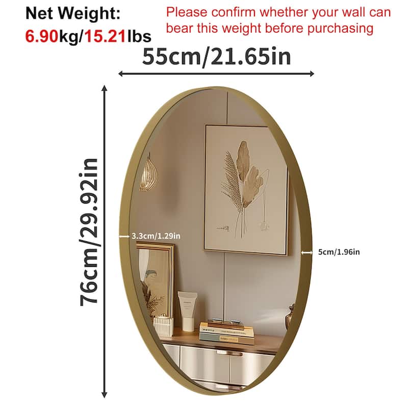 Oval Accent Wall Mount Mirror with Metal Frame