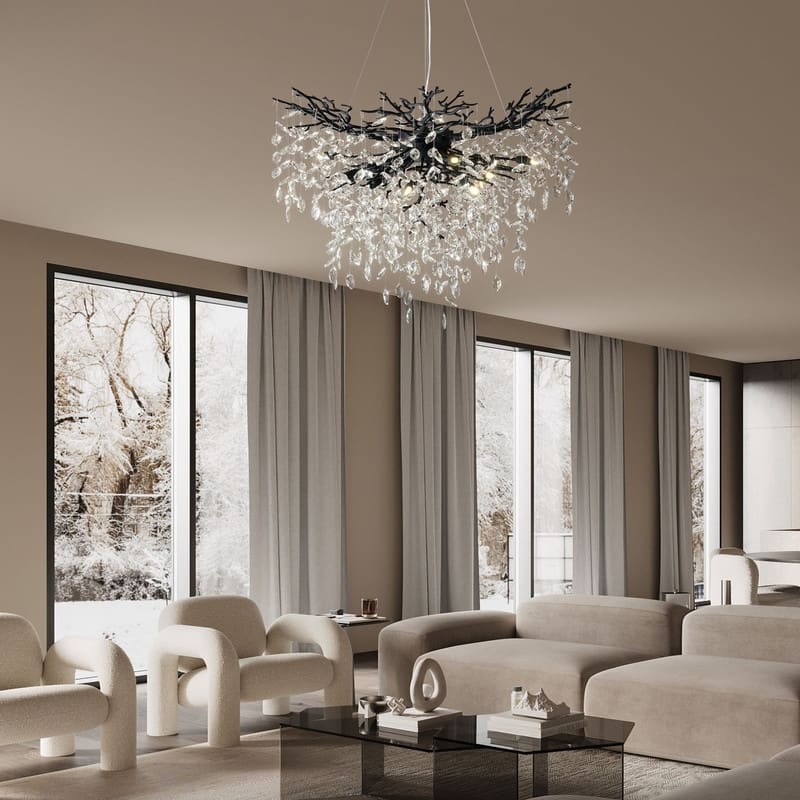 Modern Round Branch Crystal Chandelier, 600-1200mm Diameter, Marquise Cut Crystal Pendant Light