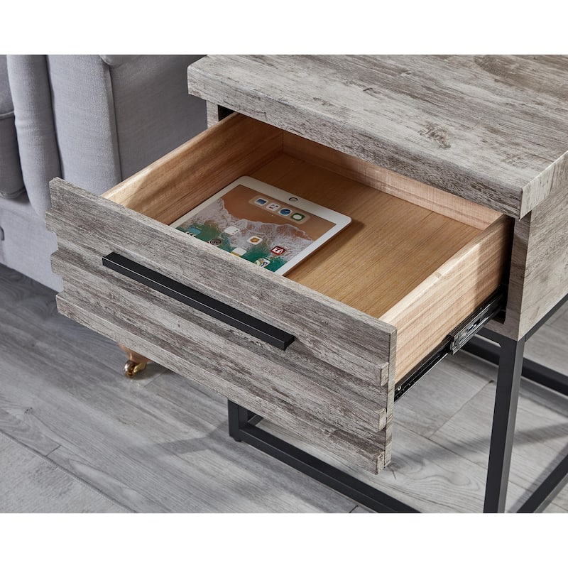 17.75" Modern Storage End table with Stylish Drawer and Metal Base for Living Room or Bedroom