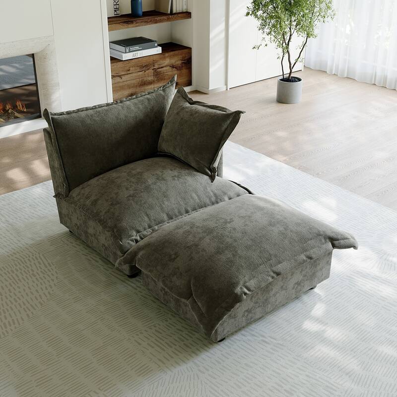 Casual 40"W Oversized Soft Comfy Cloud Chenille Chaise Lounge with Ottoman