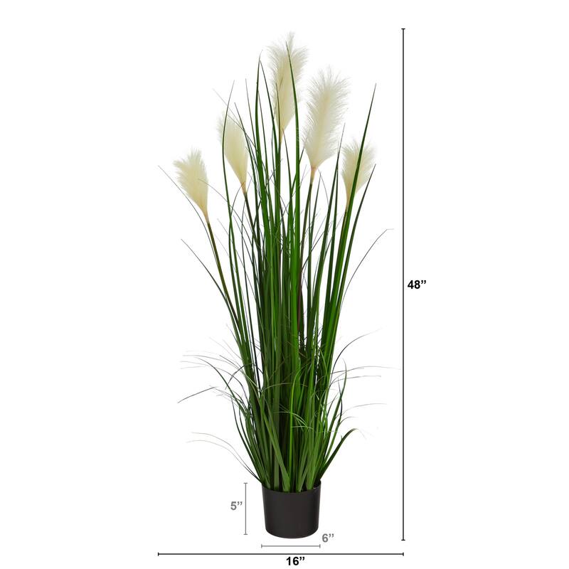Artificial Plume Grass Plant 4ft - Elegant Faux Greenery for Home Decor - Indoor Decorative Grass Bush - Green