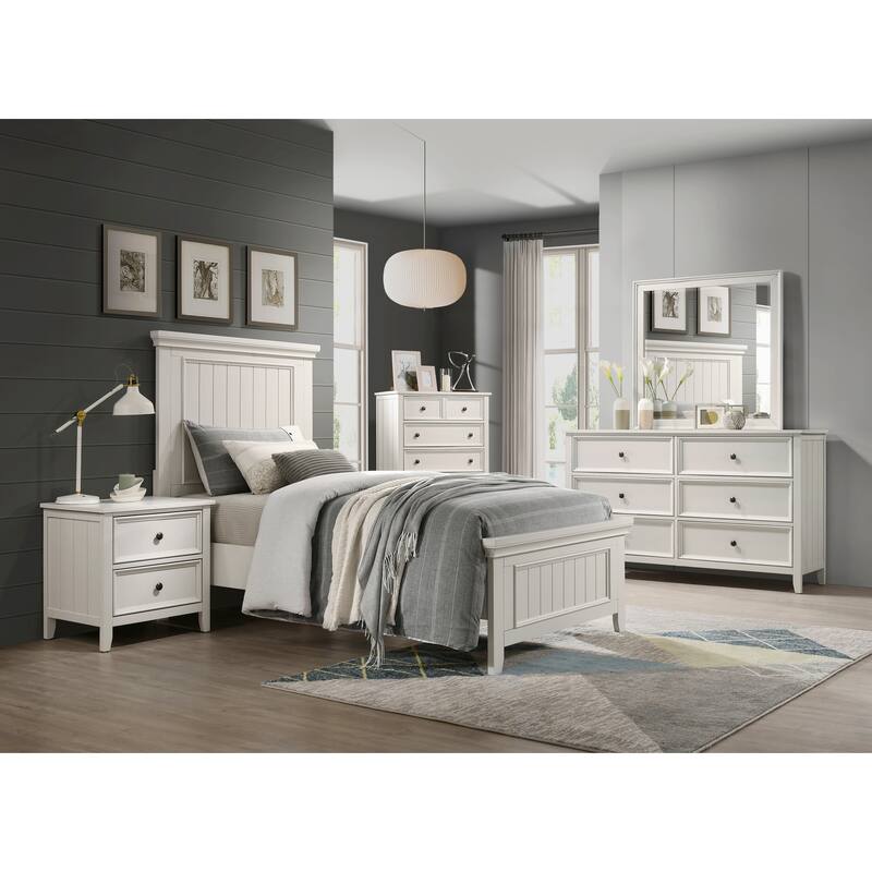 Classic White Finish Bedroom Nightstand with 2 Dovetail Drawers