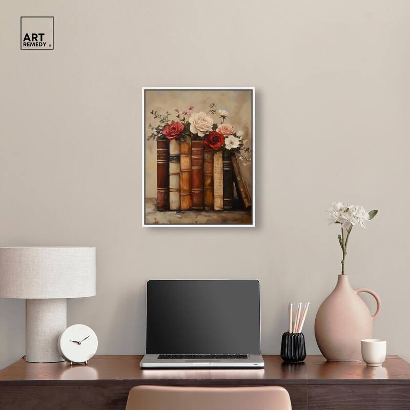 Bookshelf Bouquet II Canvas by Art Remedy