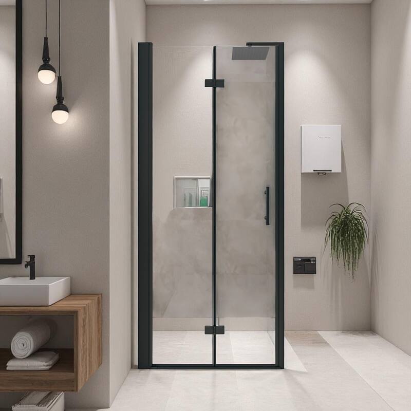 Bifold Shower Door 32/34/36 in. x 72 in., 6mm Tempered Glass, Matte Black Frame, Space-Saving Folding Design