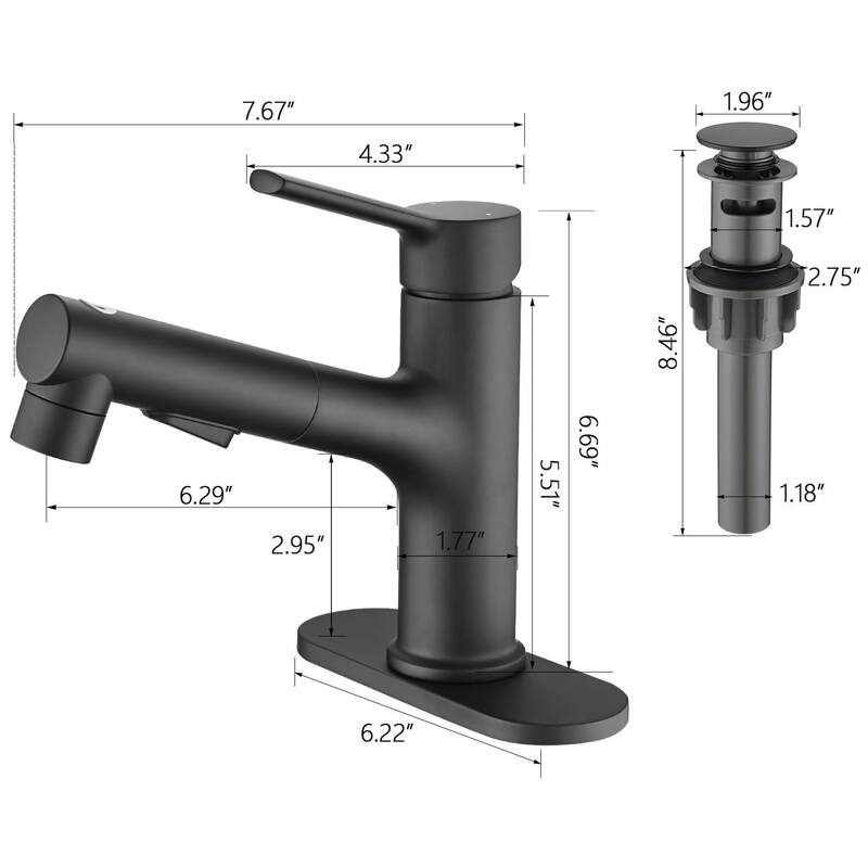 Stainless Steel Bathroom Faucet with Pull-Out Sprayer & 3 Settings