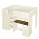 preview thumbnail 11 of 10, Beige Full Size Loft Bed with Built-in Wardrobe & Desk, Wood Loft Bedframe with Storage Shelves & Drawers for Kids Teens Bedroom