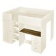 preview thumbnail 10 of 8, Guardrails Loft Bed, Full Size Multifunctional Wood Loft Bed with Desk, Storage Bed Frame with Wardrobe, Drawers, Shelves,Beige