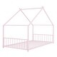preview thumbnail 3 of 7, Pink Twin Size Metal House Bed with Roof, Fence, and Back