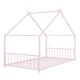 preview thumbnail 3 of 25, Twin Size Metal House Bed with Roof, Fence and Back for Kids, Boys and Girls, Bedroom